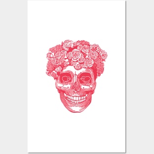 Flower Crown Skull (Pink) Posters and Art